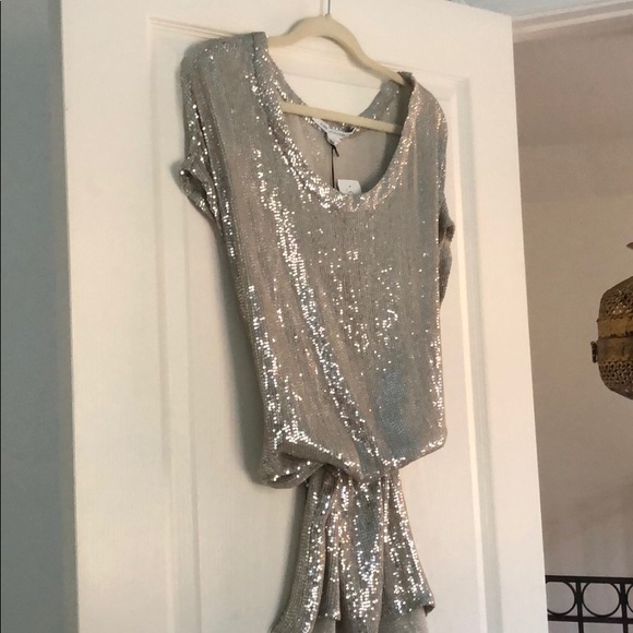 DIANE VON FURSTENBERG GREYISH TAUPE SEQUINED DRESS - Picture 7 of 8